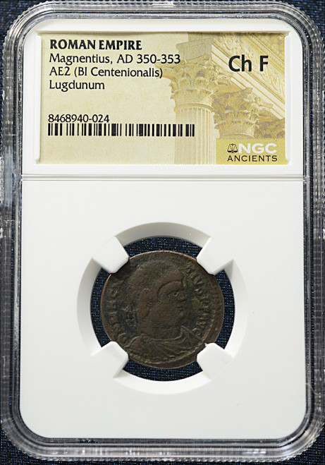 Magnentius, AD 350–353 – Roman Empire AE2 (BI Centenionalis) – Ch F – Lugdunum
