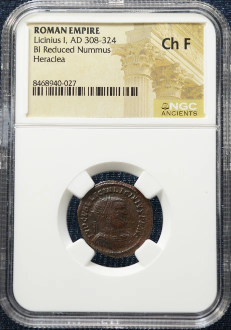 Licinius I, AD 308–324 – Roman Empire BI Reduced Nummus – Ch F – Heraclea