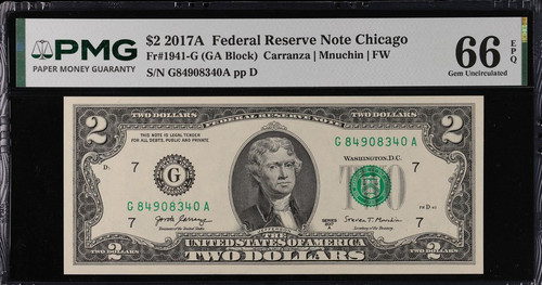 2017A $2 Federal Reserve Note – Chicago District – Fr#1941-G – PMG 66 EPQ Gem
