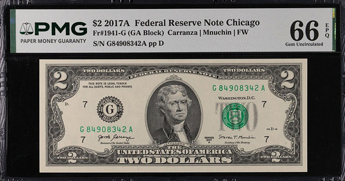 2017A $2 Federal Reserve Note – Chicago District – Fr#1941-G – PMG 65 EPQ Gem Uncirculated