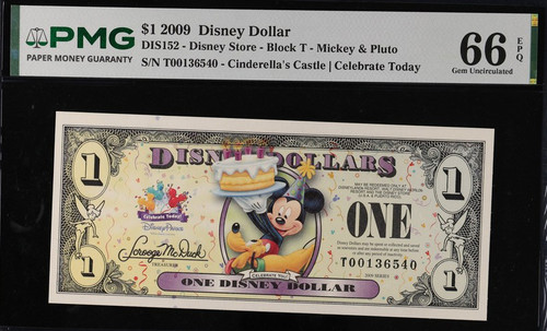 2009 Disney Store $1 Disney Dollar – PMG 66 EPQ Gem Uncirculated