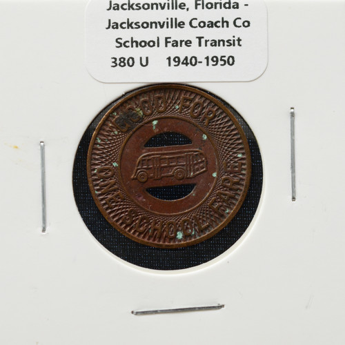 Jacksonville, Florida - Jacksonville Coach Co. School Fare Transit Token (FL 380 U)