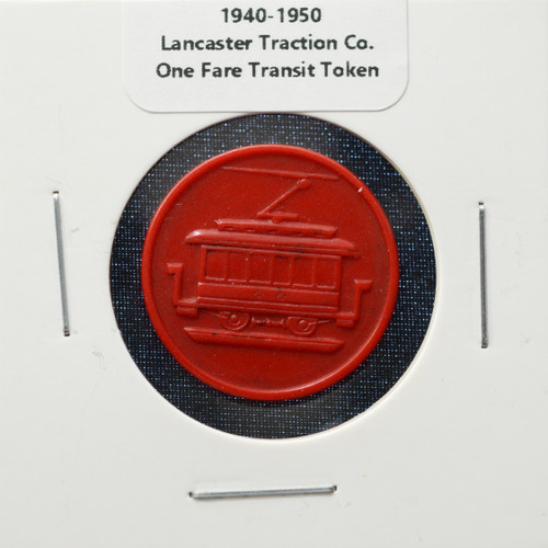 1940–1950 Lancaster Traction Co. One Fare Transit Token – Red Plastic