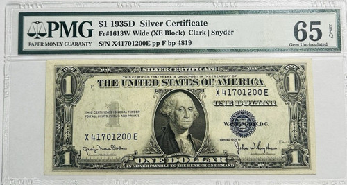 1935-D $1 Silver Certificate – PMG Gem Uncirculated 65 EPQ