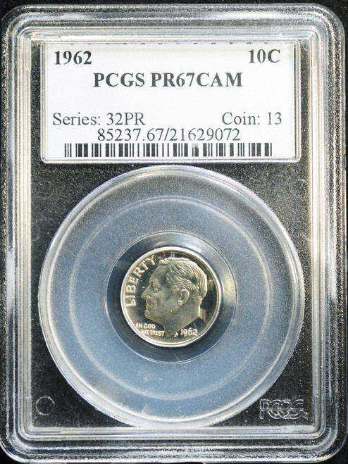 1962 Roosevelt Dime Silver Proof Coin United States • 10 Cents • Philadelphia Mint • PCGS PR67 Cameo