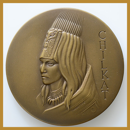 Society of Medalists Issue #86 – “Chilkat Tlingit Indians” by John Edward Svenson (1972) Bronze Medal with Original Box – Medallic Art Company