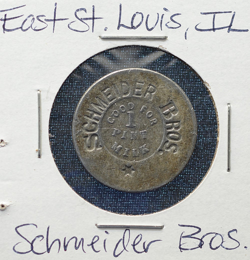 Schneder Bros. Milk Token – Good for One Pint (c. 1900–1920)