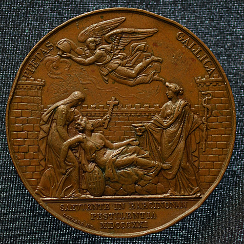 1821 France Bronze Historical Medal – French Doctors & Yellow Fever Epidemic in Barcelona – Gayrard