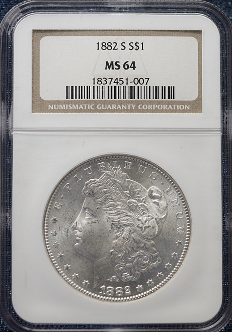 1882-S $1 Morgan Silver Dollar – NGC MS64 | Vintage Early NGC "Fatty" Holder with Brown Label
