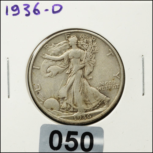 1936-D Walking Liberty Half Dollar – 90% Silver – Ungraded Coin