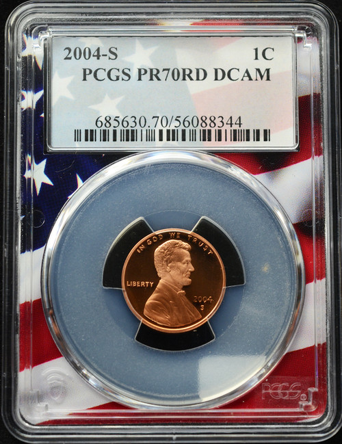 2004-S Lincoln Memorial Cent – PCGS PR70RD DCAM – Proof Deep Cameo with Flag Label