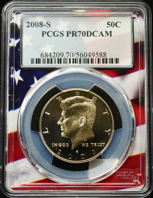 2008-S PCGS PR70DCAM Clad Kennedy Half Dollar (Flag Label)