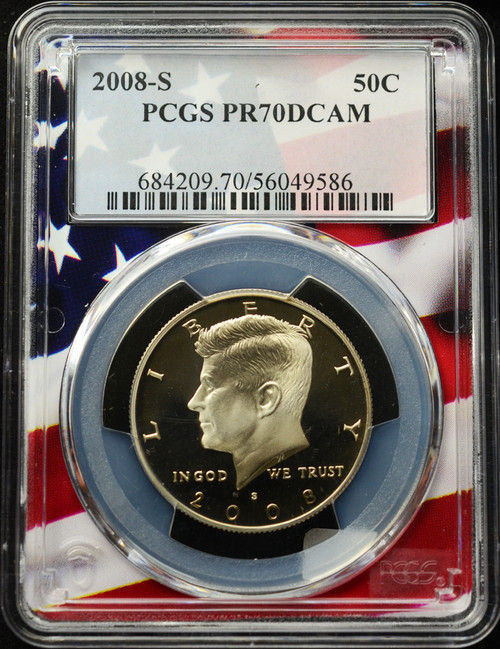 2008-S PCGS PR70DCAM Clad Kennedy Half Dollar (Flag Label)