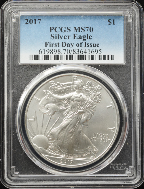 2017 Silver Eagle PCGS MS70 & First Day of Issue (FDI)