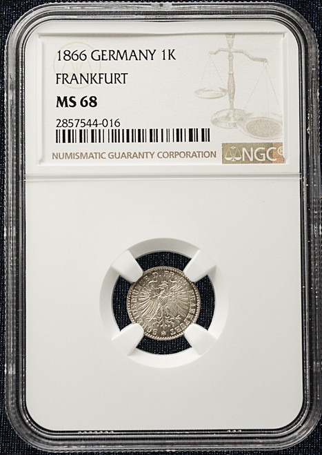 1866 Germany Frankfurt Free City 1 Kreuzer - NGC MS 68 (Finest Known Population Tier)
