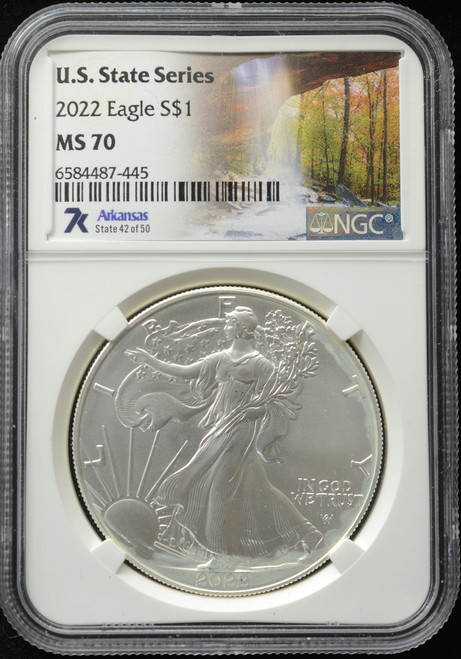 2022 American Silver Eagle $1 – NGC MS70 U.S. State Series Label