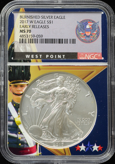 2017-W Burnished American Silver Eagle $1 – NGC MS70 Early Releases (CADAT Label, Top Pop)