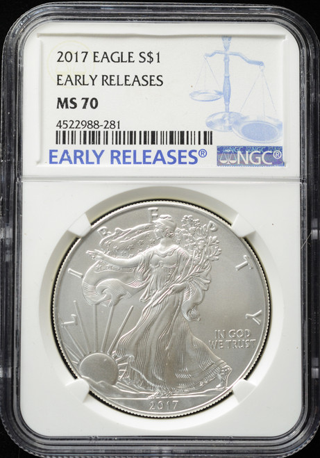 2017 American Silver Eagle $1 – NGC MS70 Early Releases (Blue Label, Top Pop)