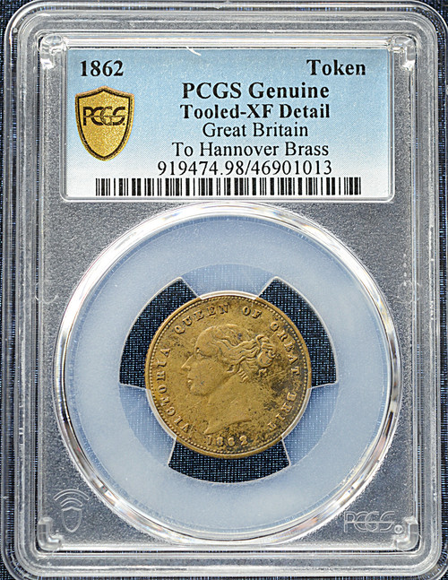 1862 Great Britain “To Hannover” Brass Token – PCGS Genuine XF Details (Tooled)