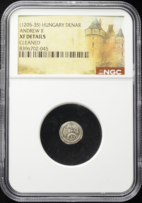 1205–1235 Hungary Andrew II Silver Denar – NGC XF Details (Cleaned)