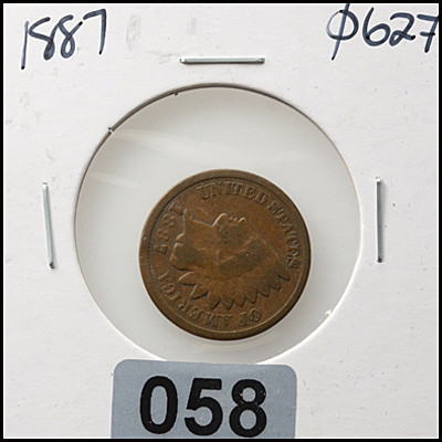 1887 Indian Head Cent – Heavily Worn / Good Condition