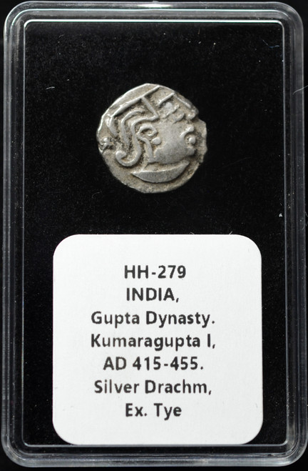 India – Gupta Dynasty – Kumaragupta I (AD 415–455) Silver Drachm Ex. Tye Collection