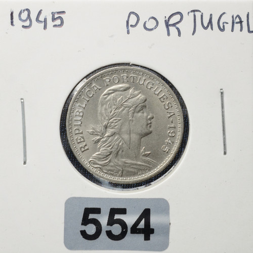 Portugal 50 Centavos – 1945 – Nickel-Brass – Ungraded – AU Condition