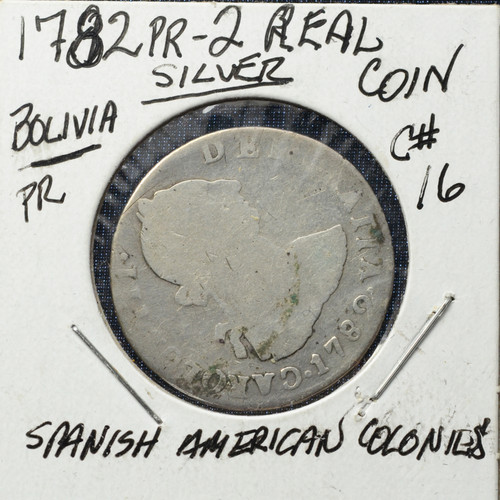 Bolivia 2 Reales – 1782 PTS – Charles III – 90.3% Silver – G Condition