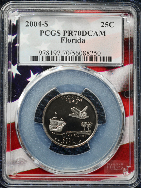 United States 2004-S 25¢ Florida State Quarter – “Flag Picture Frame” Variety – PCGS PR70DCAM