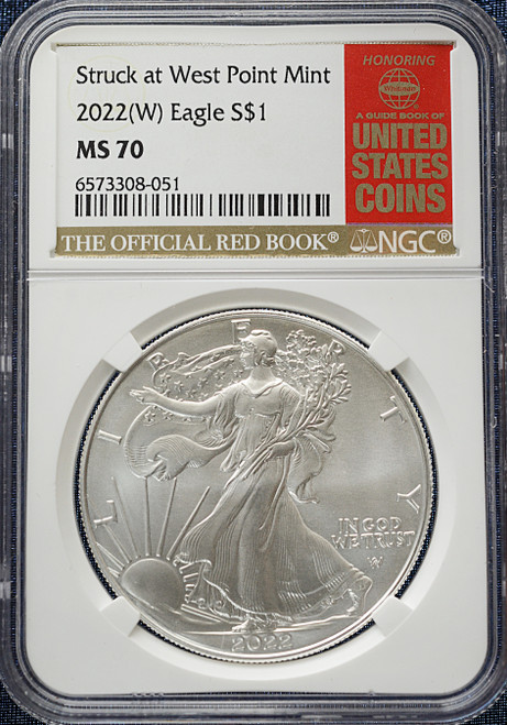 2022-W American Silver Eagle $1 – NGC MS 70 – Top Pop – Official Red Book Label