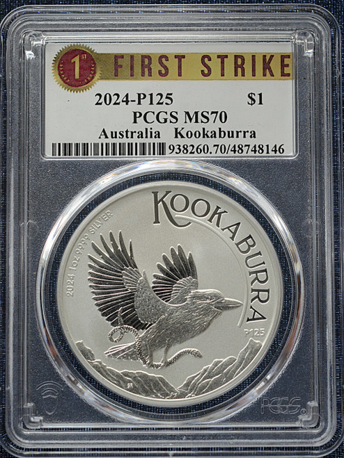 2024-P125 Australia $1 Kookaburra – 1 oz Silver – PCGS MS 70 – First Strike – Top Pop