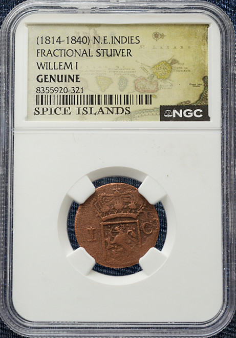 1814–1840 Netherlands East Indies 1/4 Stuiver – Willem I – Spice Islands – NGC Genuine