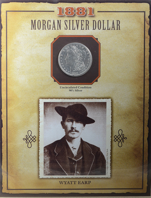 1881 Morgan Silver Dollar — Wyatt Earp — American West — Original Presentation Card & Stamp