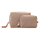 Wanderflower Plain Linen Boxy Cosmetic / Travel Bag