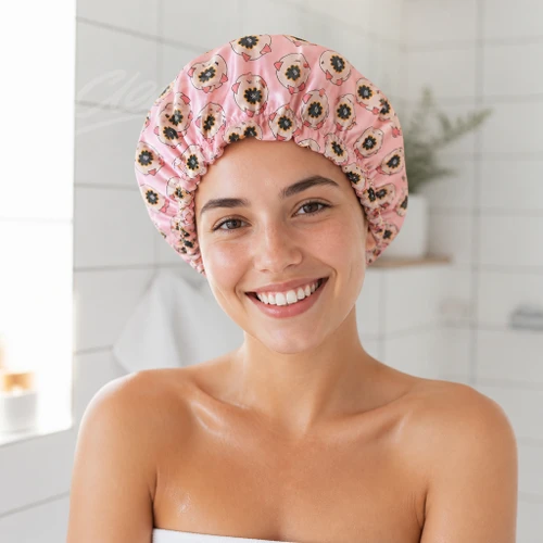 Cheese Cake Pink Cat Shower Cap