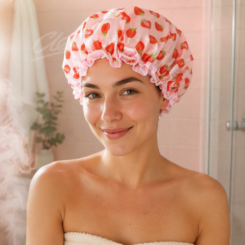 Studio Dry Matcha Strawberries Shower Cap