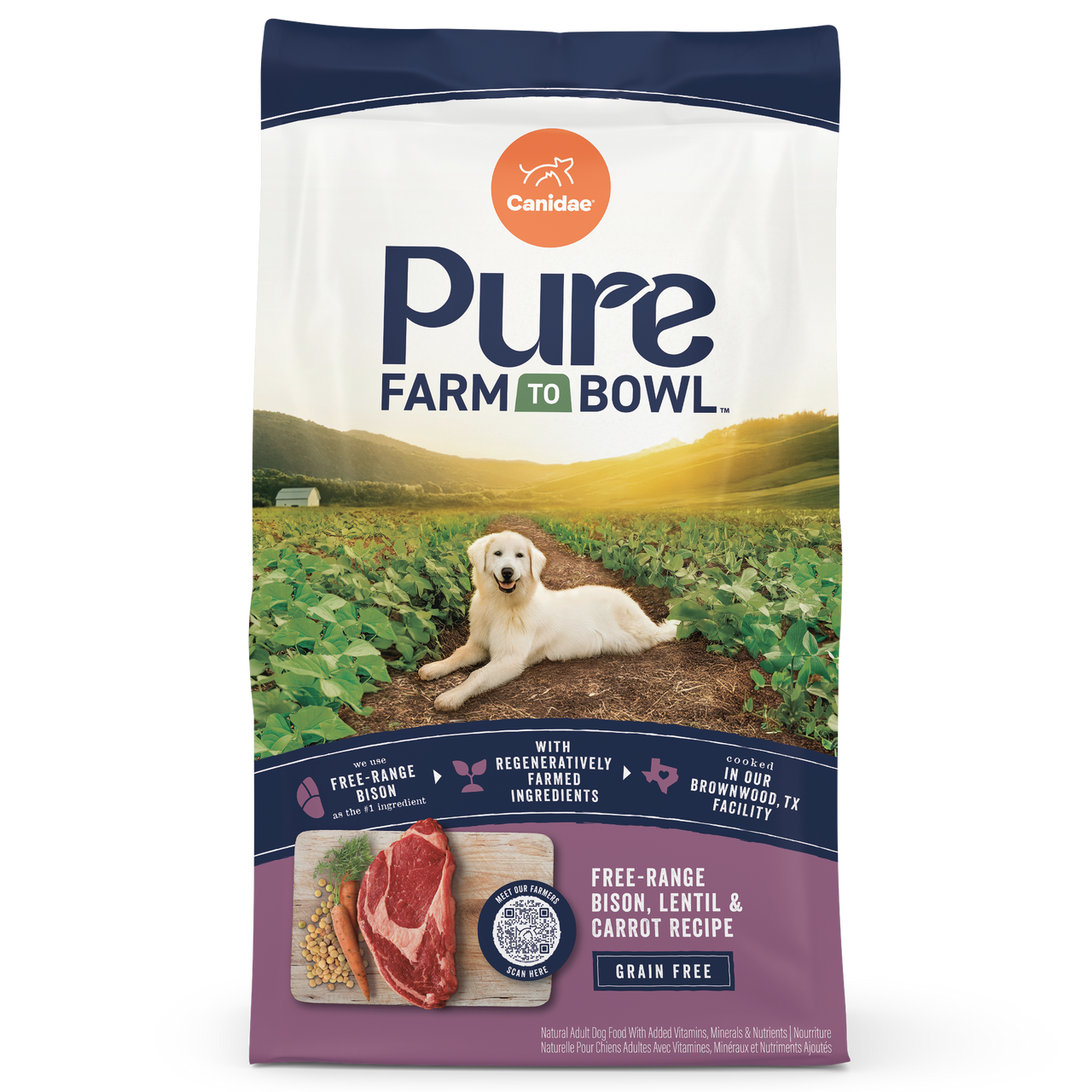 Pure Farm To Bowl Free-Range Bison, Lentil & Carrot Grain Free Recipe Dry Dog Food