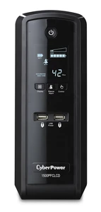 CyberPower CP1500PFCLCD 1500VA 1000W pure sine wave mini-tower UPS with LCD display, front view