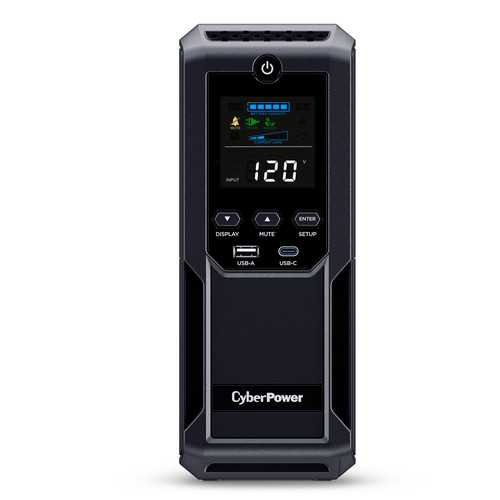 CyberPower CP1500AVRLCD3 1500VA 900W line-interactive mini-tower UPS with LCD and AVR, front view