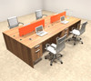 Four Person Orange Divider Office Workstation Desk Set, #OT-SUL-FPO17
