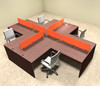 Four Person Orange Divider Office Workstation Desk Set, #OT-SUL-FPO30