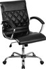 Mid-Back Designer Black Leather Executive Office Chair with Chrome Base , #FF-0161-14