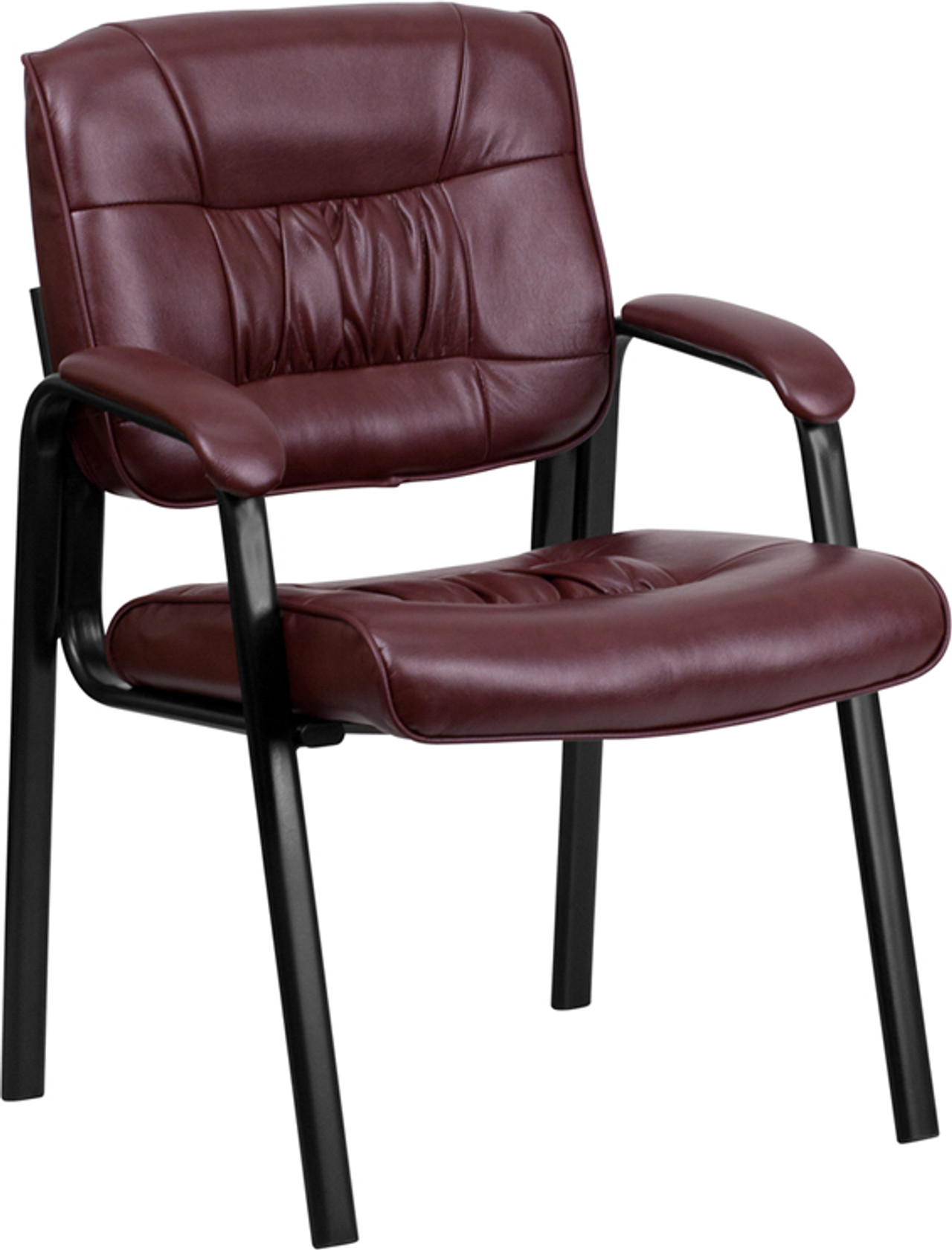 Burgundy Leather Guest Reception Chair with Black Frame Finish