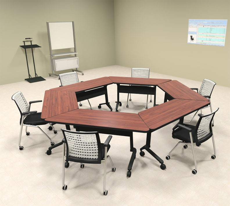 6pcs Hexagon Shape Training Conference Table Set, #MT-SYN-LT46