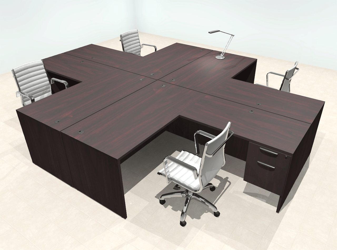 Four Person Modern Office Workstation Desk Set, #OT-SUL-FPN43 - H2O ...