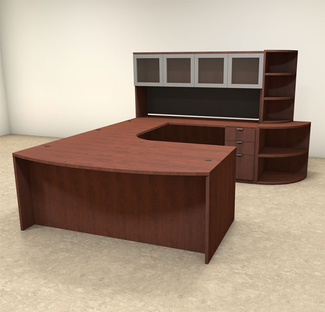 6pc U Shaped Modern Contemporary Executive Office Desk Set, #OF-CON-U12
