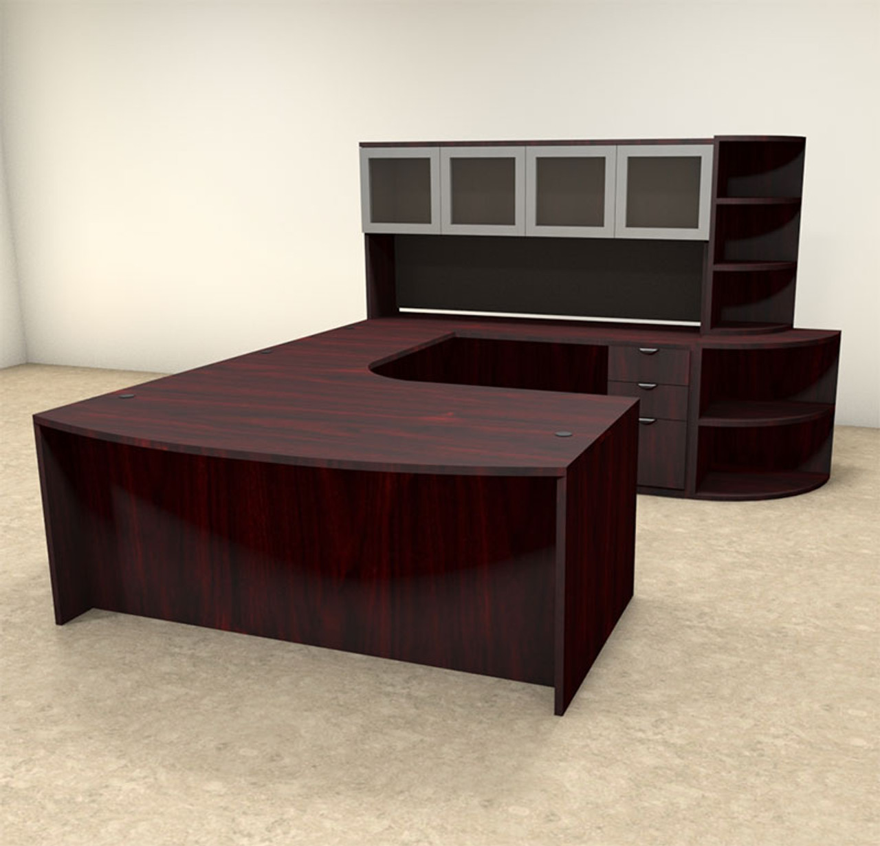 6pc U Shaped Modern Contemporary Executive Office Desk Set, #OF-CON-U13