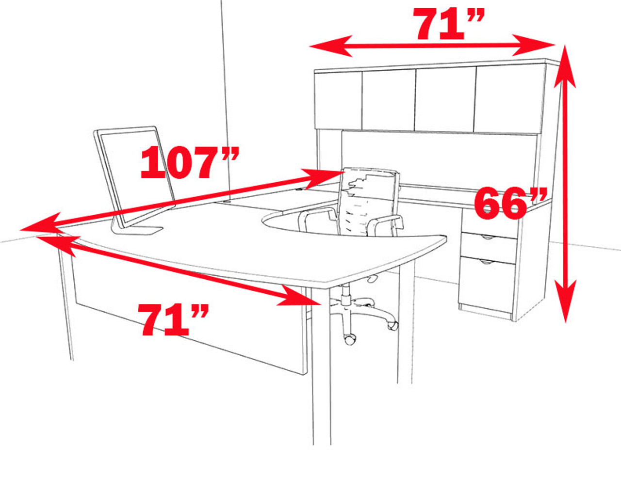 5pc U Shaped Modern Contemporary Executive Office Desk Set, #OF-CON-U21