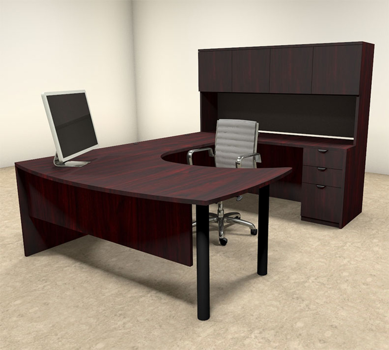 5pc U Shaped Modern Contemporary Executive Office Desk Set, #OF-CON-U23