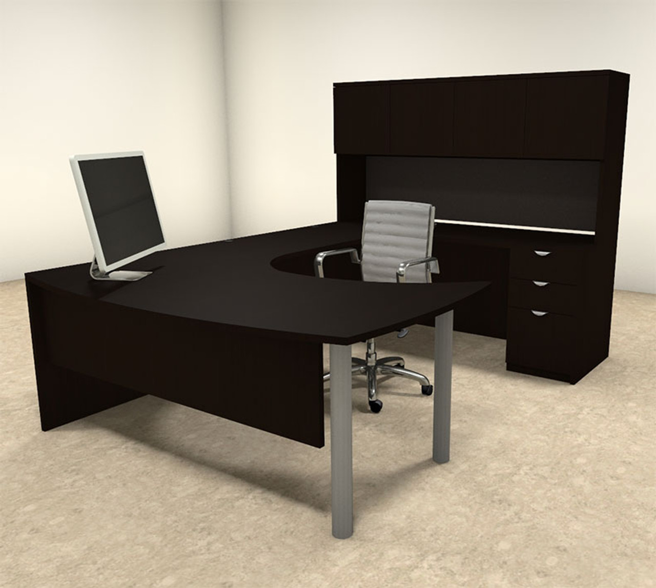 5pc U Shaped Modern Contemporary Executive Office Desk Set, #OF-CON-U25